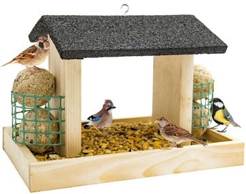 БОЛЬШАЯ ДЕРЕВЯННАЯ КОРМУШКА ДЛЯ КОРМОВЫХ ШАРИКОВ ЗЕРНА ДЛЯ ДИКИХ ПТИЦ XL