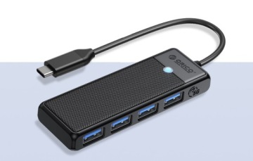 Orico Hub черный USB-C на 4 порта USB-A 3.0 5 Гбит/с, встроенный кабель 15 см
