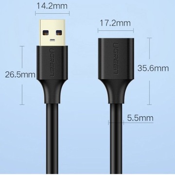 Kabel Ugreen USB-A (męski) do USB-A (żeński) 3.0