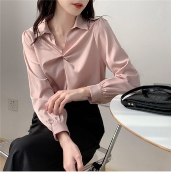 Damskie koszule z długim rękawem Twist Front Bluzki dla kobiet Business Casual, M