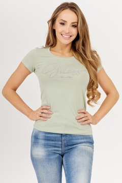 GUESS - Jasnozielony t-shirt damski z logo M