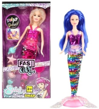 LALKA SYRENKA OGON Z CEKINAMI + MUSZELKI SZCZOTKA