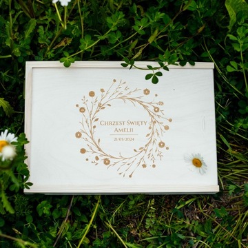 Drewniane pudełko na zdjęcia 15x23 lub 15x21 personalizowany grawer | Białe