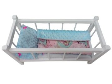 BIAŁE ŁÓŻECZKO DREWNIANE dla lalek + POŚCIEL