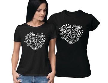 Koszulka damska T-shirt Z Nadrukiem SERCE KWIATY