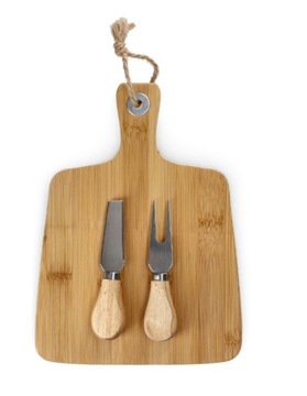 ДЕРЕВЯННАЯ РАЗДЕЛОЧНАЯ ДОСКА ДЛЯ ПОДАЧИ С БАМБУКОВЫМ НОЖОМ 26х19 см