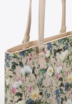 WITTCHEN torebka shopper skóra ekologiczna beżowy + modne kwiaty