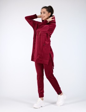 Welurowe dresy damskie EMI II - welurowa bluza + spodnie - bordo 4XL/5XL