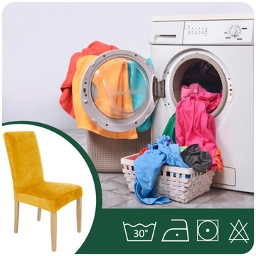 ZESTAW 4 SZT. POKROWCE POKROWIEC NA KRZESŁO MUSZTARDOWY WELUR ELASTYCZNY