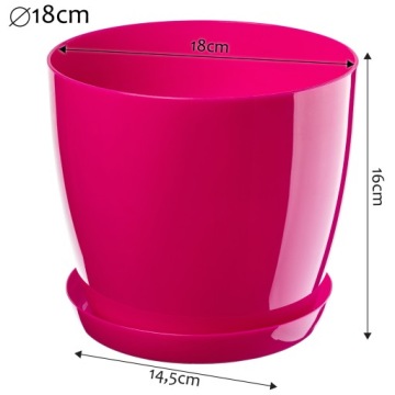 ЦВЕТОЧНЫЙ ГОРШОК, ЦВЕТОЧНАЯ КРЫШКА, РОЗОВАЯ ПОДСТАВКА, 18см