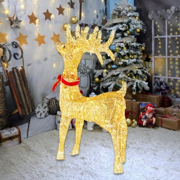 Podświetlana dekoracja świąteczna renifera z czerwonymi kokardkami do ogrodu na werandzie 1,2 m