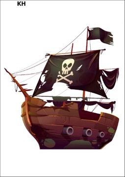 Duży TATUAŻ Tymczasowy OKRĘT PIRATÓW pirackie piraci zmywalny dla dzieci