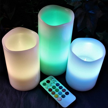 ŚWIECE WOSKOWE LED RGB KOLOROWE ŚWIECZKI Z PILOTEM 3x SWIECE NA BATERIE