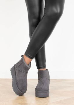 7905 СЕРЫЕ УТЕПЛЕННЫЕ СНЕЖНЫЕ БОТИНКИ НА ПЛАТФОРМЕ, ТОЛСТАЯ ПОДОШВА 38