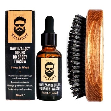 Szczotka do Brody Drewniana Kartacz Naturalne Włosie z Dzika + Olejek 30ml