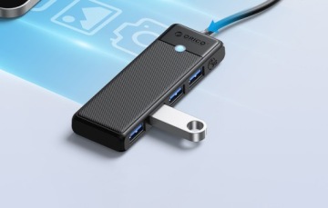 Orico Hub черный USB-C на 4 порта USB-A 3.0 5 Гбит/с, встроенный кабель 15 см