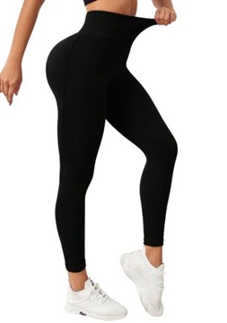 SHEIN LEGGINSY PRĄŻKOWANE CZARNE CASUAL XS 1V7B