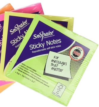 KARTECZKI SAMOPRZYLEPNE NOTES 76*76 NEON ŻÓŁTE 100 KARTEK SNOPAKE