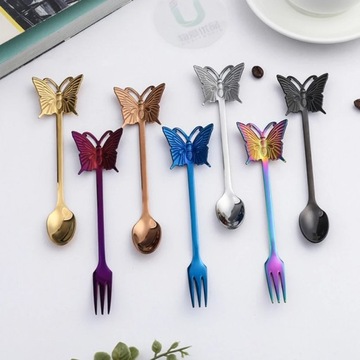 4 шт., новая чайная ложка и вилка «Бабочка», креативная барная посуда из нержавеющей стали