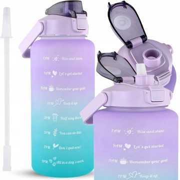 BUTELKA MOTYWACYJNA BIDON NA WODĘ ZE SŁOMKĄ Z UCHWYTEM MIARKĄ 2000ml 2l