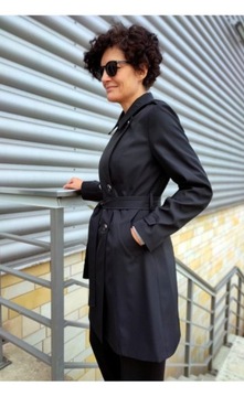 PRZEJŚCIOWY PŁASZCZ PROCHOWIEC TRENCZ CZARNY 38