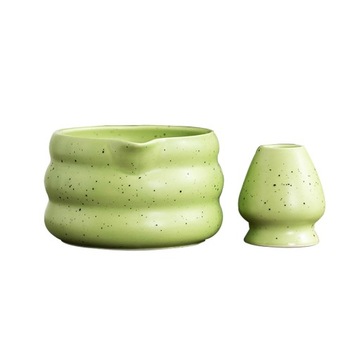 2x Tradycyjna miseczka na herbatę Matcha z uchwytem na trzepaczkę, gładka powierzchnia, kolor zielony