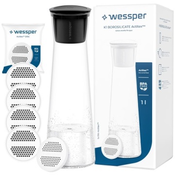 Skleněná karafa na nápoje s 5 filtry na vodu Wessper K1 Borosilicate 1L