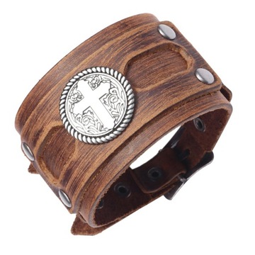 Men Women Cross Braided Leather Magnet Wristb