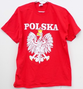 Koszulka T-shirt czerwony Damski POLSKA Nadruk Orzeł Napis roz. L A2235