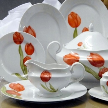 088 SERWIS OBIADOWY 12/42 Tulipan ASTRA CHODZIEŻ MALCER PORCELANA gat.3