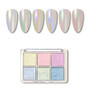Pyłek do paznokci Unicorn Aurora Efekt lustra w kasetce 6 kolorów