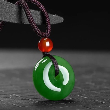 Natural Green Jade Safety Buckle Pendant Necklace Hand-Carved Charm