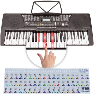 PIANINO KEYBOARD Podświetlane klawisze z funkcją NAUKI GRY Naklejki GRATIS