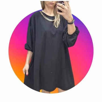 kotuś ELEGANCKA SUKIENKA Z WISIOREM ZŁOTYM ŁAŃCUCH LUŹNA 56 58 7XL WŁOSKA