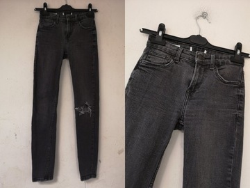 Bershka szare sinny jeans z efektem sprania XXS