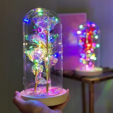 Хрустальная вечная роза тройная под стеклянным светодиодным куполом