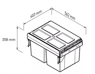 Контейнер, сортировщик мусора GTV PRACTI ECO 600мм 2х27л мощность. передний