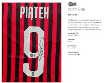 Футболка KRZYSZTOF Piątek AC Milan с автографом + СЕРТИФИКАТ ЕВРО-2024