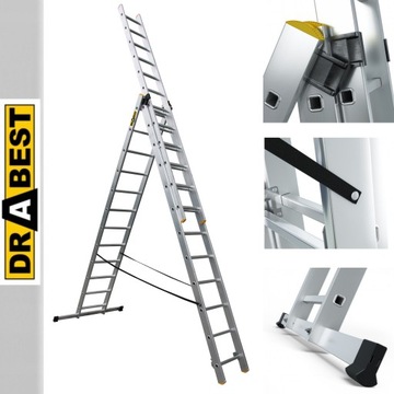 Drabina aluminiowa rozstawna 3x12 atest EN131 150kg DRABEST PRO CERTYFIKAT