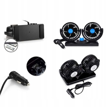 WIATRAK SAMOCHODOWY WENTYLATOR 360° PODWÓJNY REGULOWANY CICHY NA KOKPIT 12V
