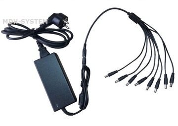 ZASILACZ DO KAMER CCTV 12V DC 8A 8 WYJŚĆ 12 V 8 A WTYKI 2.1/5.5