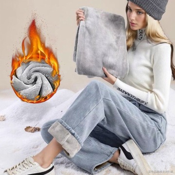 классические зимние утепленные женские широкие джинсовые брюки r.M