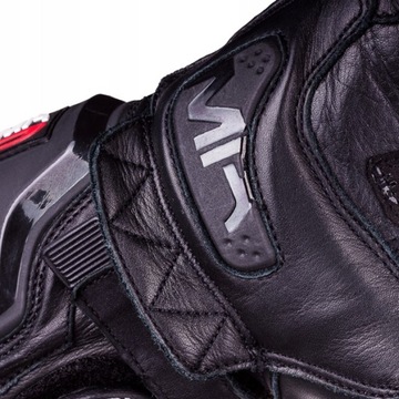 WOLF SKÓRZANE RĘKAWICE MOTOCYKLOWE DŁUGI MANKIET RAIDEN BLK WHT RED 2XL