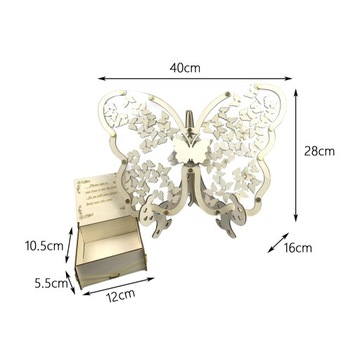 Книга отзывов в деревянной коробочке в форме бабочки с подставкой для ресепшена, 60 шт.