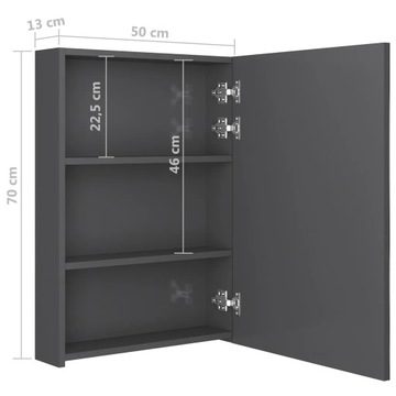 Шкаф для ванной комнаты с зеркалом и светодиодом, блестящий серый, 50x13x70 см