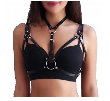 CZARNA MĘSKA SKÓRZANA UPRZĄŻ BDSM HARNESS FETYSZ