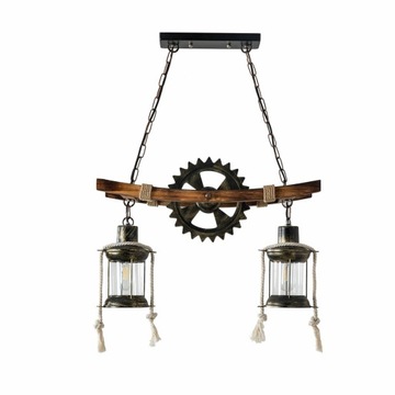 DREWNIANA LAMPA SUFITOWA żYRANDOL RETRO -2 GłOWICE