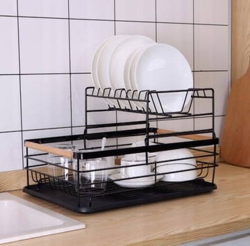 Двухуровневая сушилка для посуды в черном стиле.