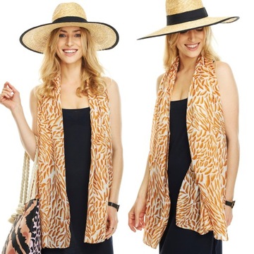 SZAL SZALIK we wzory print camel ecru złoto