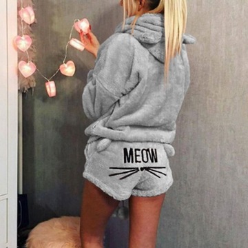 CIEPŁA PLUSZOWA PIŻAMA MEOW KOMPLET BLUZA KOT L/XL